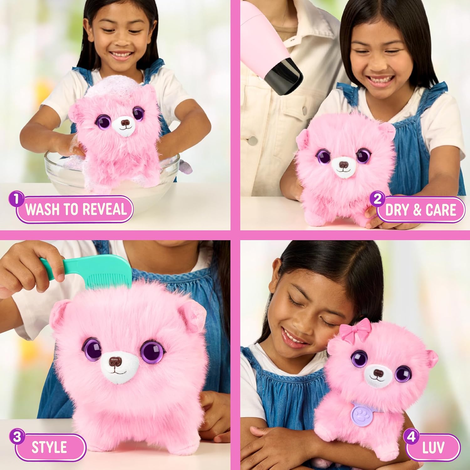 SCRUFFALUVS Pink Surprise Pet, Mystery Plush Toys, Stuffed Animals, Wash to Reveal 1 of 3 Rescue Surprise Toy Pets: Puppy, Bunny, or Kitty - Includes 8.7" Deluxe Carrier - Styles May Vary - Image 3