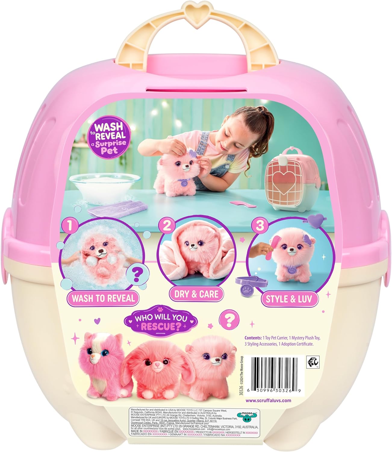 SCRUFFALUVS Pink Surprise Pet, Mystery Plush Toys, Stuffed Animals, Wash to Reveal 1 of 3 Rescue Surprise Toy Pets: Puppy, Bunny, or Kitty - Includes 8.7" Deluxe Carrier - Styles May Vary - Image 9