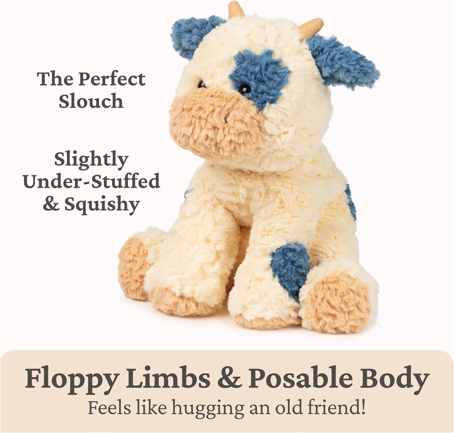 GUND Cozys Collection Cow, Stuffed Animal for Ages 0 and Up, Spring Decor Plush Toy, Cream/Blue, 10” - Image 3