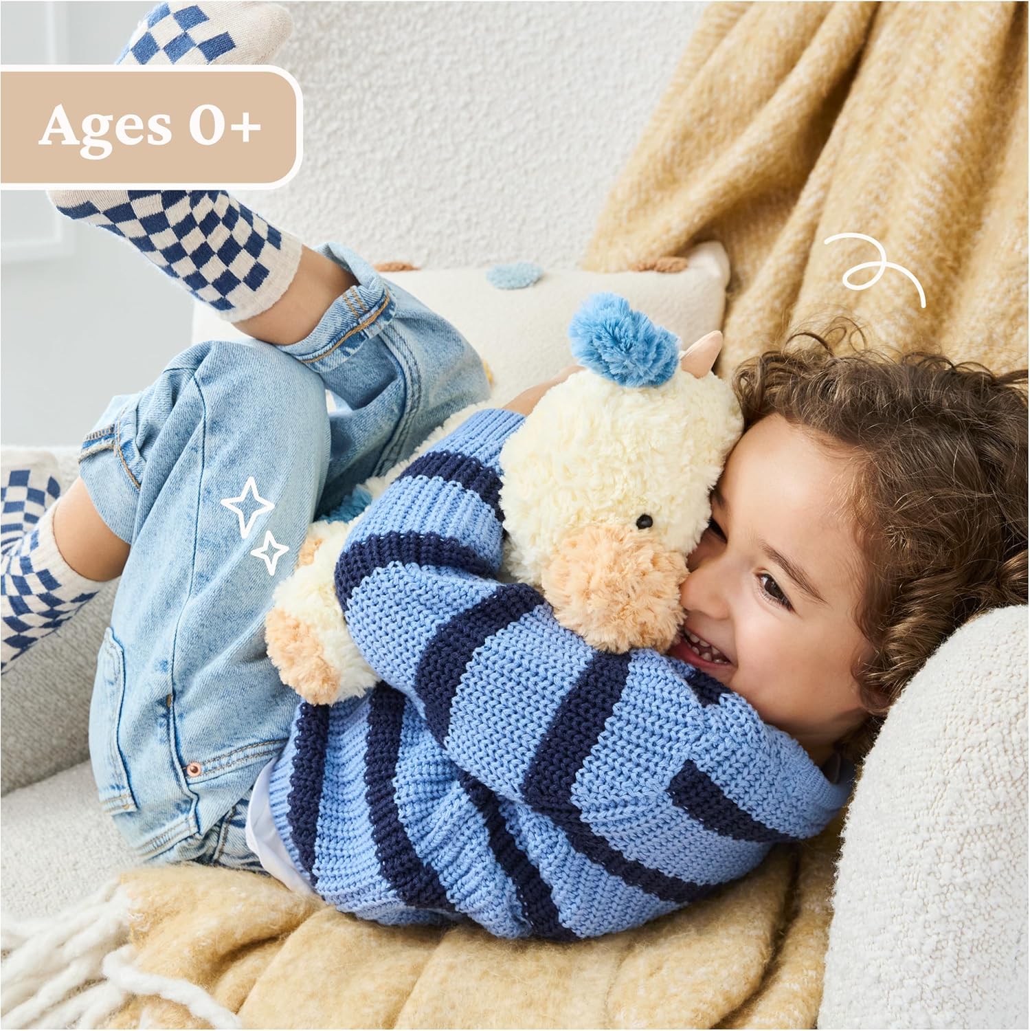 GUND Cozys Collection Cow, Stuffed Animal for Ages 0 and Up, Spring Decor Plush Toy, Cream/Blue, 10” - Image 5