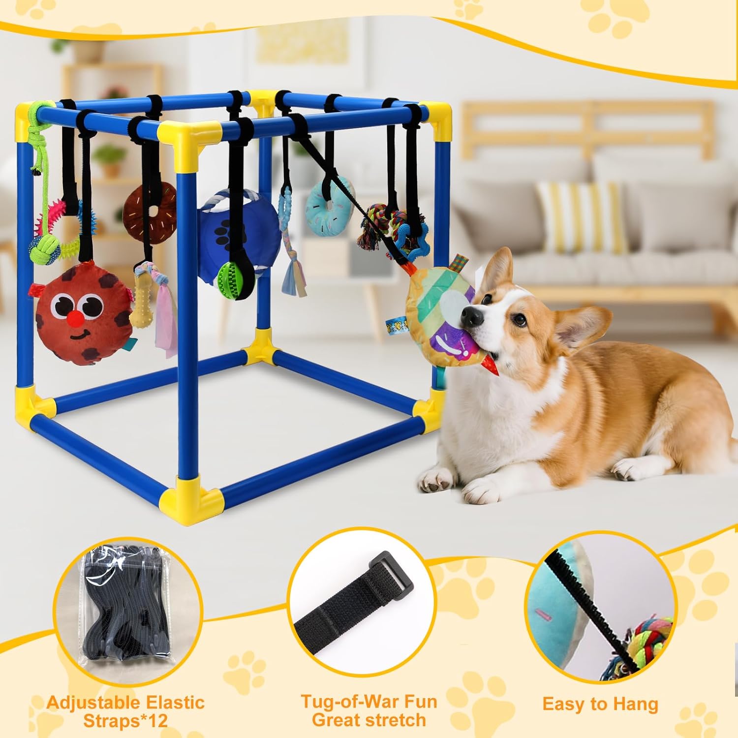 Puppy Play Gym with 12 Toys, Removable Dog Enrichment Playground, Interactive Indoor Training Activity Center for Small Dogs & Puppies, Teething & with Squeaky Toys, Fixable, 12 Toys - Image 3