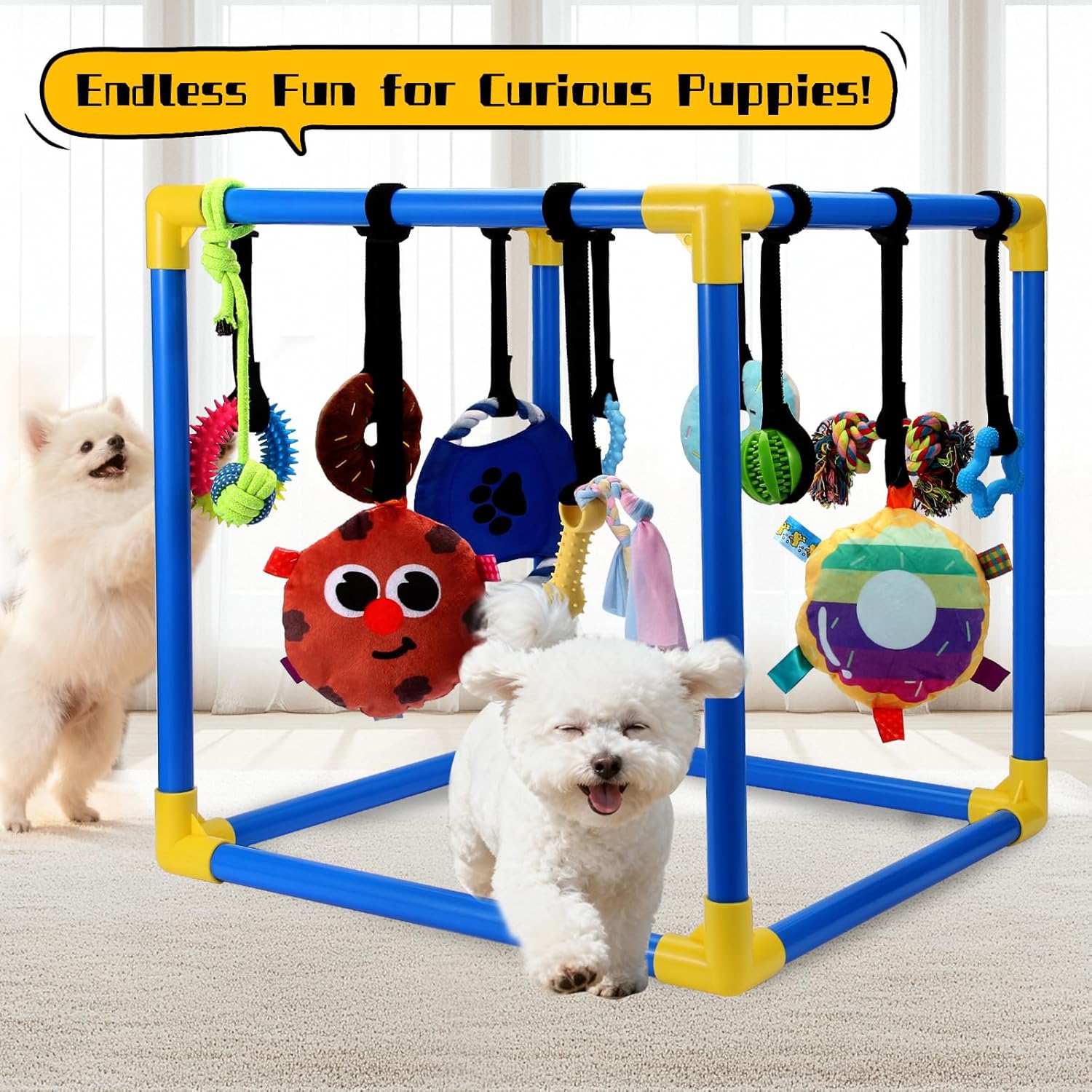Puppy Play Gym with 12 Toys, Removable Dog Enrichment Playground, Interactive Indoor Training Activity Center for Small Dogs & Puppies, Teething & with Squeaky Toys, Fixable, 12 Toys - Image 8