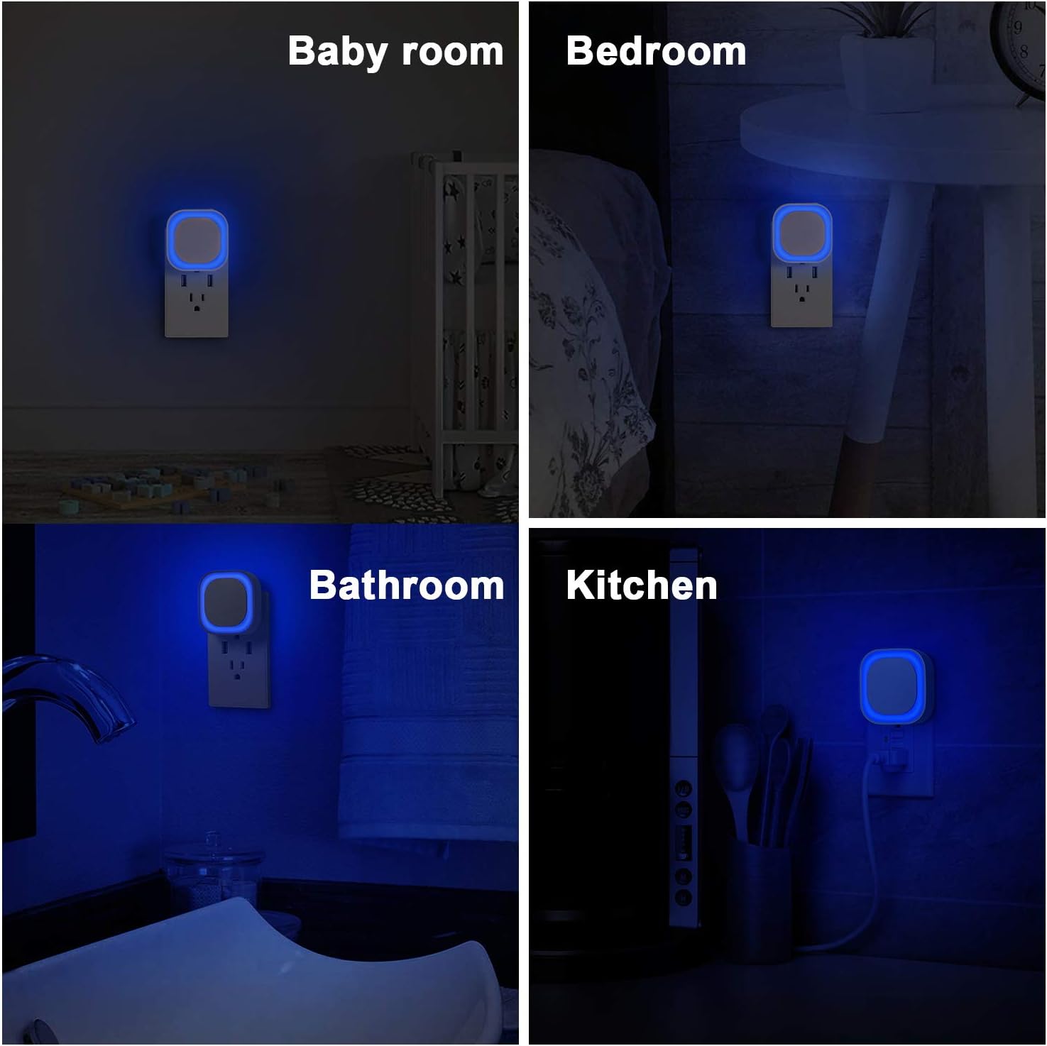 YUNLEX 2 Pack Plug in Dimmable Night Light, Blue Nightlight, Auto Dusk to Dawn Sensor, LED Night Light, Soft Glow, Diffused Light for Bathroom, Hallway, Stairs, Kitchen, Bedroom - Image 3