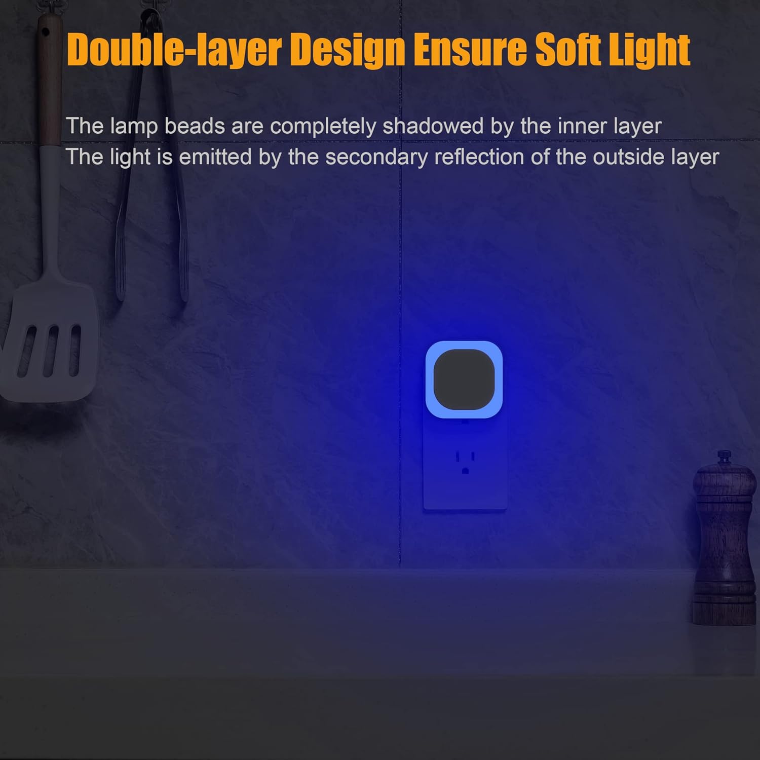 YUNLEX 2 Pack Plug in Dimmable Night Light, Blue Nightlight, Auto Dusk to Dawn Sensor, LED Night Light, Soft Glow, Diffused Light for Bathroom, Hallway, Stairs, Kitchen, Bedroom - Image 4