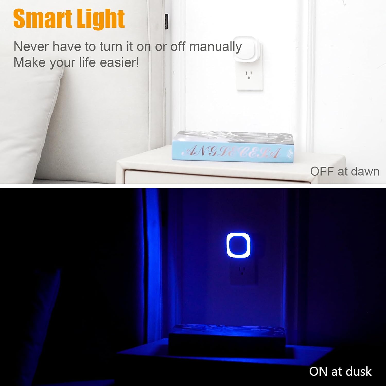 YUNLEX 2 Pack Plug in Dimmable Night Light, Blue Nightlight, Auto Dusk to Dawn Sensor, LED Night Light, Soft Glow, Diffused Light for Bathroom, Hallway, Stairs, Kitchen, Bedroom - Image 5